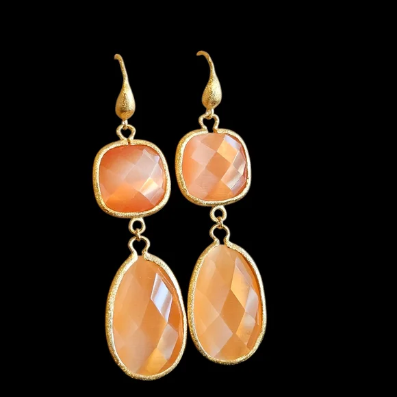 NWT - 18k Gold and Orange Cat's Eye Dangle Earrings